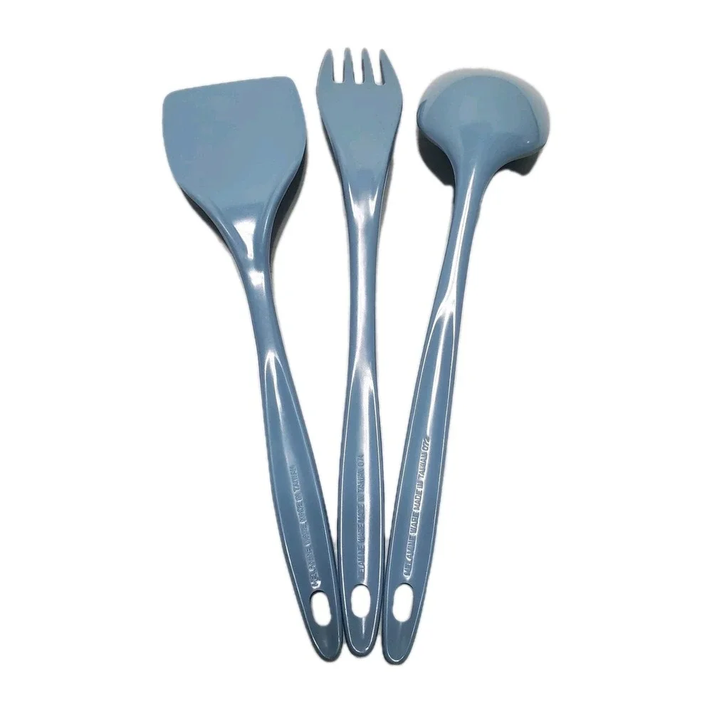 Vintage Blue Melamine Ware Kitchen Utensil Set 3 Spatula‎ Fork Spoon Taiwan Made